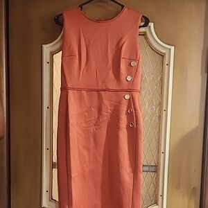 Enfocus Studio Coral Midi Dress with Button Accents